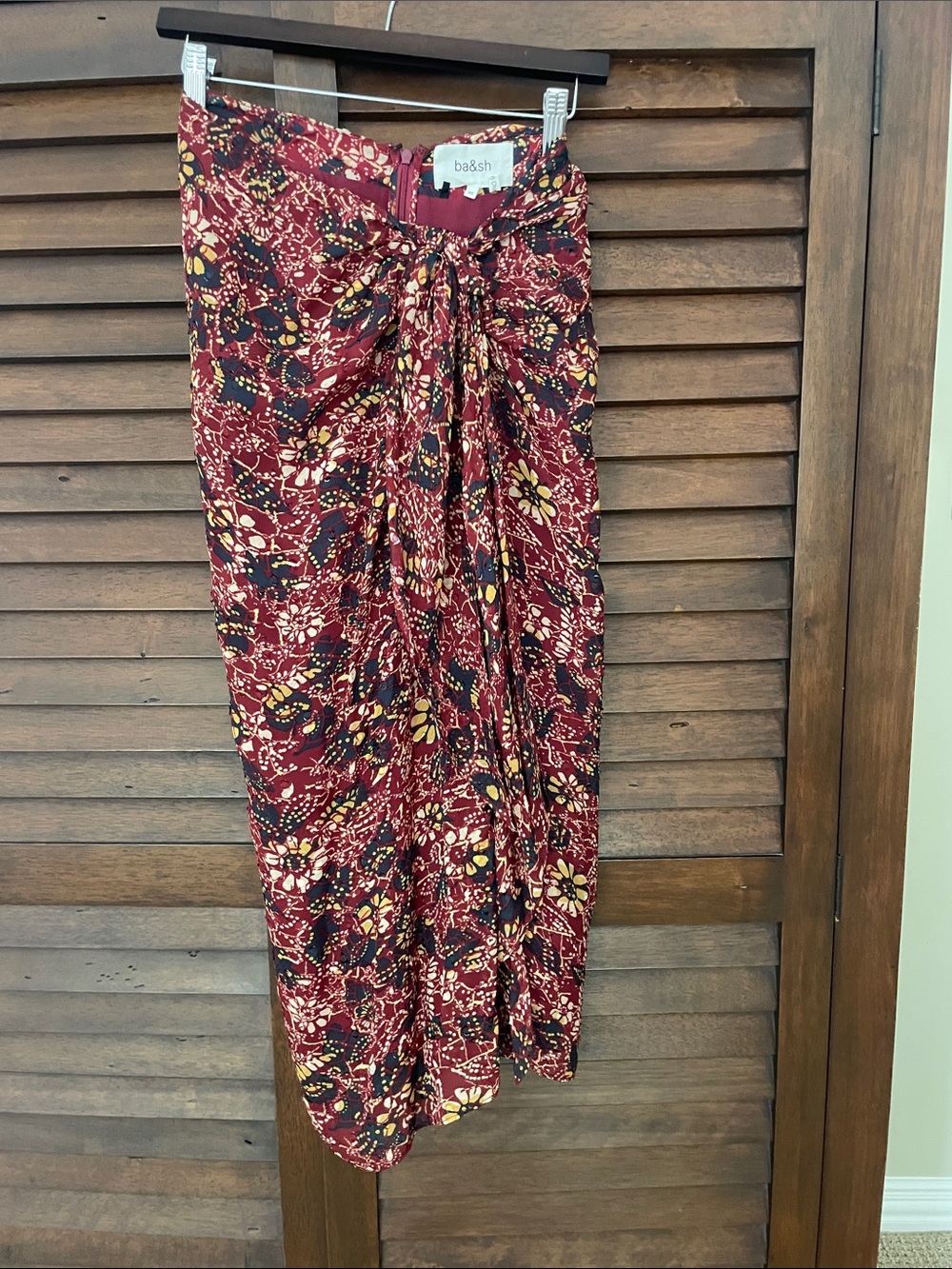 Ba&sh Maroon Floral Tie-Front Maxi Skirt, XS